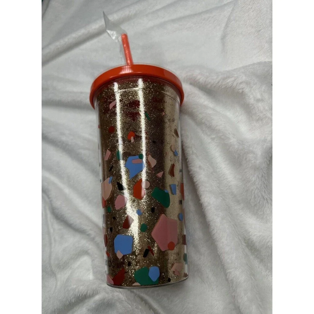 ban.do Deluxe Sip Sip Tumbler With Straw 24oz Glitter Terrazzo Print Cup New